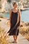 Brown Strapless Collar Skirt Ruffled Mesh Strap Casual Muslin Woven Dress 110 60 - 6