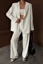 Women's White Jacket-Pants Set Striped Jacket Pants Set Jacket Collar Lined Wide Leg Woven - 6