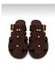 Women's Bitter Brown Suede Gold Buckle Slippers Daily Comfortable Non-Slip Sole Summer Stylish Sandals - 3