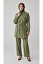 Women's Jacket with Rope Details, Pockets, Front Zipper, Sleeve Buttons, Elastic Waist Pants, Two-Piece Suit - 2
