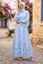 Floral Patterned Half Button Modal Patterned Dress Baby Blue 7014-1 - 2