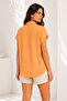 Women's Orange Short Sleeve Linen Shirt – Summer Classic Cut - 3
