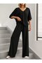 Women's Short Sleeve V-Neck Viscose Blouse and Trousers Two-Piece Set - 3