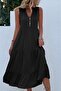 Women's Strappy V-Neck Buttoned Front Midi Viscose Dress