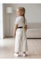 Girl's White Wide-Leg Jeans Combination - Black Belted Contrast Stitched Wide-Leg Pants and Printed T-Shirt Set - 2