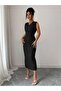 Women's sleeveless crossover neck midi janjan crepe dress - 5