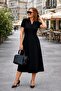 Women's Short Sleeve V Neck Midi Viscose Two Thread Dress - 2