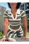 Women's short sleeve polo collar crop asymmetric mini knitwear skirt two-piece set