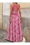Women's Leopard Patterned Long Jersey Dress with Rope Straps at the Waist and Lace on the Back - 2