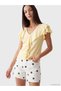 Lcwaikiki Classic Beige V-Neck Flounce Women's T-Shirt