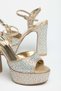 Women's Stoned Platform Heeled Evening Dress Shoes with Gold Thick Straps - 3