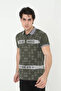 Men's slim fit printed t-shirt with collar - khaki - 3