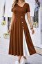 Women's Short Sleeve Asymmetrical Collar Button Detailed Midi Viscose Dress