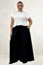 69009 Plus Size Elastic Waist Double Tensel Trouser Skirt - Black