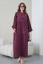 Women's Embroidered Linen Bat Sleeve Wide Fit Long Dress - 3