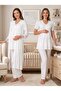 New Season Ecru Summer Lace Detailed Design Buttoned Short Sleeve Maternity Pajama Set 3-Piece Set - 3