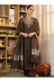 Brown Silk Embroidered Kurta Set - ALV2196 | Brown-Size:XL-42-Inches