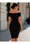 Women's off-the-shoulder short janjan crepe dress with ribbon detail - 2