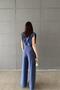 Women's Navy Blue Blouse Pants Set Modal Crop Blouse High Waist Wide Leg Pants Two Piece Set - 4