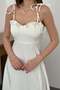 Women's White Strapless Long Evening Dress with Cups and Slits, Atlas Textured - 4
