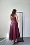 Women's Burgundy Strappy Faux Leather Look Square Neck Waist Accent Midi Dress - 5