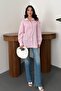 Women's Pink Shirt with Elastic Back, Cotton, Long Sleeves, Buttoned, Plain Design - 3