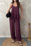 Women's Plum Halter Neck Strappy Textured Wide Leg Blouse and Pants Set - 4