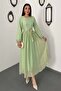 Women's Çağla Long Sleeve Lace Cuff Belted A-Line Maxi Dress