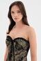 Women's Underwire Gold Jacquard Fabric Detailed Strapless Design Corset - 7