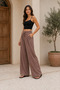 Women's Button Detailed High Waist Soft Fabric Comfortable Fit Wide Leg Pants - 2