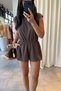 Women's Short Overalls with Elastic Waist and Window Detail on the Back, Brown - 3