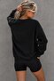 Women's Oversize Sweatshirt Hotter Mood 3D Printed Black – Crew Neck, 3 Thread Raster Fleece - 4