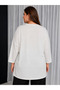 Plus Size Viscose Stone Pearl Detailed Long Sleeve O Oversized Women's Blouse - 2
