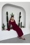 Women's Burgundy Midi Dress with Square Collar, Chiffon Balloon Sleeves and Ruffle Detail - 8