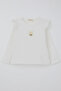 Girl's Long Sleeve T-Shirt with Rabbit Appliqué and Ruffles, Ages 2-6, Ecru - 3