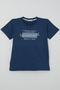 Boy's Short Sleeve T-Shirt with Colorful Text Print, Ages 9-14, Indigo