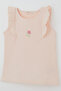 Girl's Athlete T-Shirt Cross-Stitch Rose Embroidery Ruffled 4-8 Years Old, Powder - 3