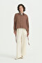 Gathered Front Viscose Tunic with Detachable Collar - Brown