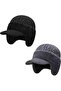 Two-piece knitted winter hat set - Warm knitted hat with brim and ear flaps - Black + Grey