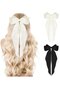 Two - pc hair clip set with a large bow, and silky satin hair clips, long - tailed French hair clips, 90s bow hair clips, for parties, Christmas... - 2