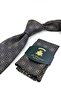 Coffee Navy Blue Motif Pattern Classic Tie with Handkerchief Kk13953 - 2