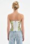 Women's Corset with Covered Bust Part and Floral Fabric Detailed Design - 2