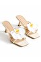 Beige Women's Heeled Slippers with Orchid Flower Detail (Heel 7 cm) - 2
