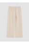 Lcw Petite Beige Wide Leg Women's Trousers with Elastic Waist - 4