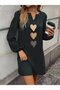 Women's Long Sleeve V-Neck Heart Pattern Mini Imported Crepe Dress - 4