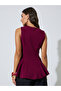 Burgundy Sleeveless Peplum Knit Top - 5