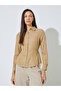Brown Striped Waist Tie-Up Fitted Shirt - 3