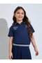 Girls Navy Blue Polo Top and Pleated Skirt Set - 2