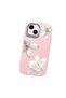 iPhone 15 Compatible Case with Camera Protection Pink Silicone Couple Phone Case with Floral Pattern - 3
