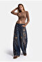 Women's Dark Denim T-10W6-8 Palazzo Fit Stone and Drop Detailed Special Design Denim Jeans - 7